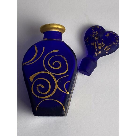 Vintage Royal Blue 24 Carat Gold Perfume Bottle Swirl Hand Painted Made In Italy - Picture 8 of 9